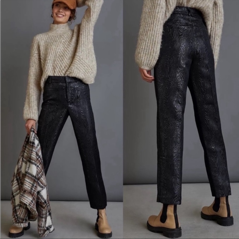 Anthropologie Essential Slim Jacquard Straight Crop Pant